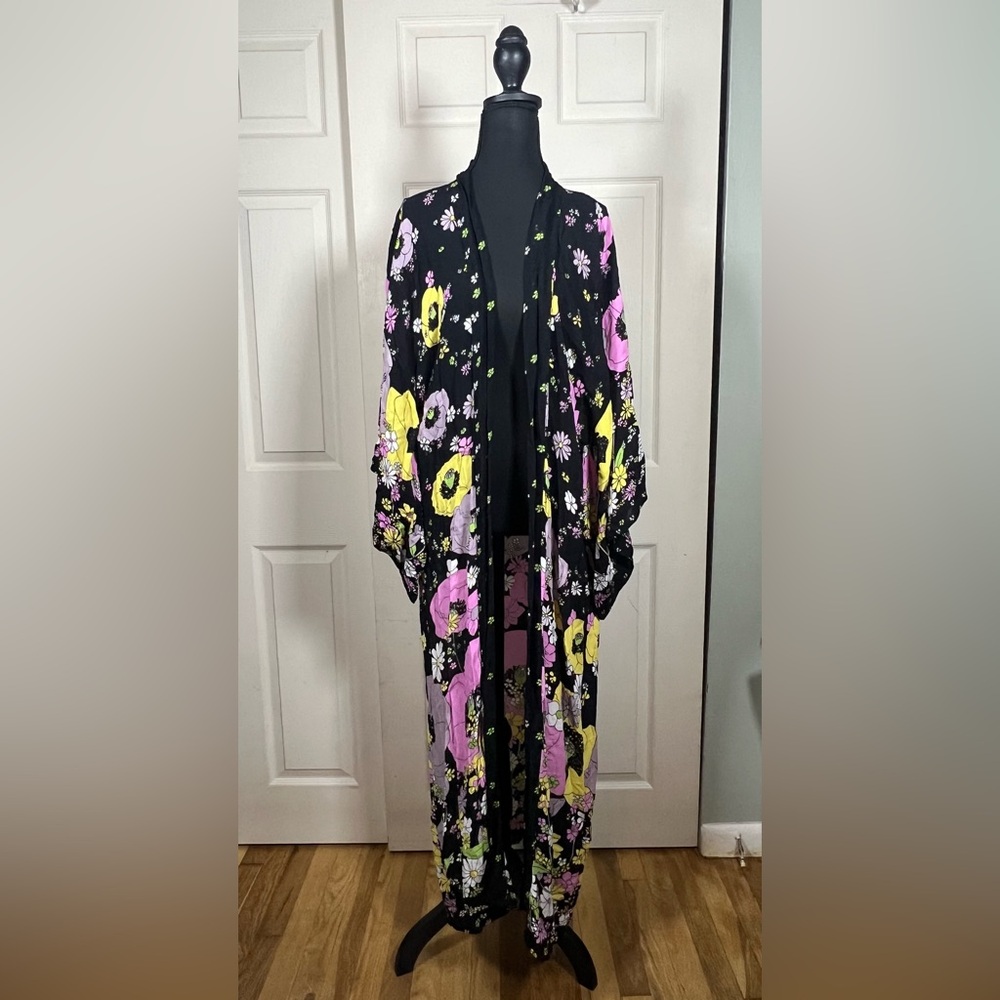 Free People Hidden Hills Maxi Kimono Floral Boho Duster OS